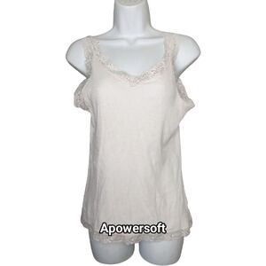 White Ribbed Lace Trim Tank